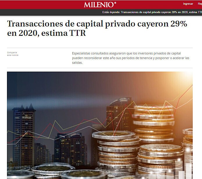 Transacciones de capital privado cayeron 29% en 2020, estima TTR